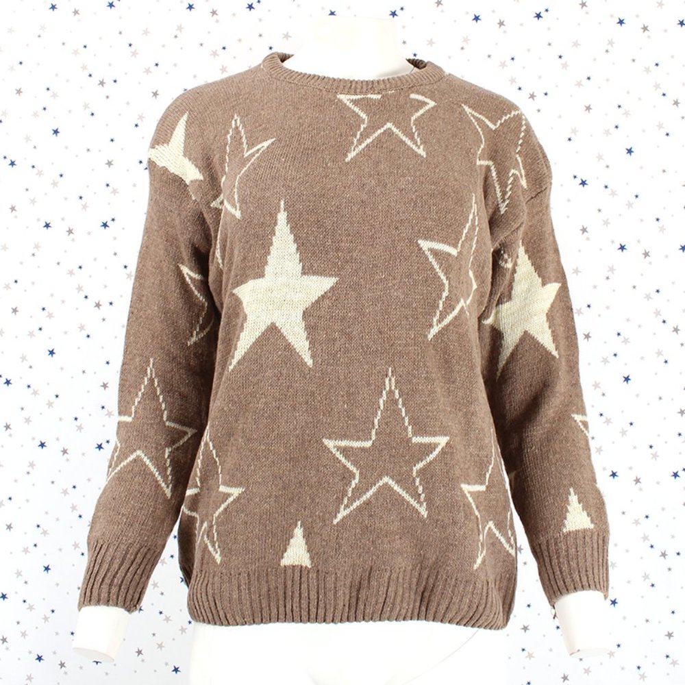 Star Pattern Knit Pullover Sweater Taupe - Picture 3 of 7